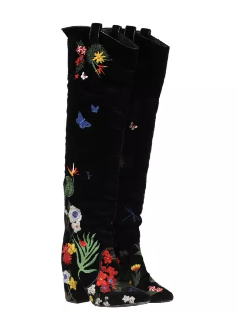 Laurence Dacade Womens Silas Embroidered Boots US 7 EU 37 Black Floral Velvet