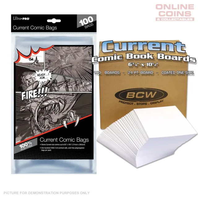 COMIC COMBO ULTRA PRO / BCW  Standard CURRENT Size Comic Bags & Boards x 100