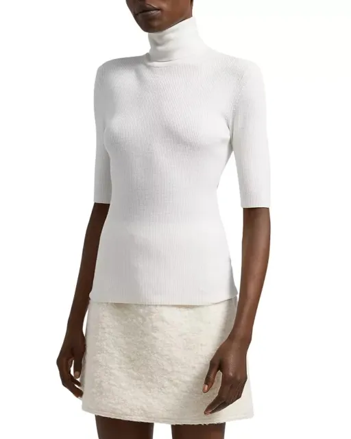 $190 NWT Theory Leenda E Wool Turtleneck Ribbed Ivory Sweater sz S    N0711707