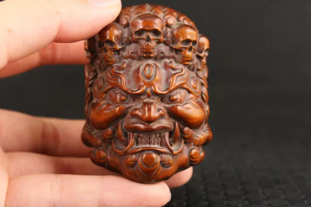 Chinese boxwood handmade casting devil buddha statue figure collect hand piece