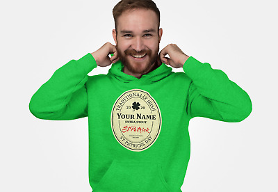 Personalised St Patricks Day Hoodie Your Name Beer Badge Paddy Guinness Top L27