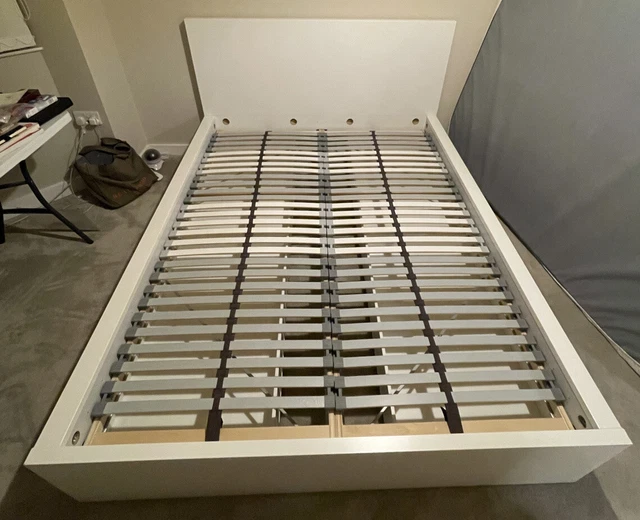 MALM BED FRAME, high, w 4 storage boxes, white, Standard King (Good