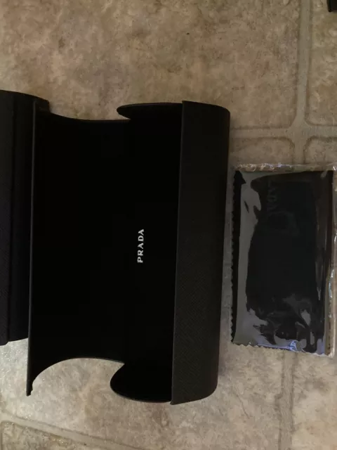 Prada Saffiano Black Sunglasses Eyeglasses Hard Case w/ Cleaning Cloth Gift Box