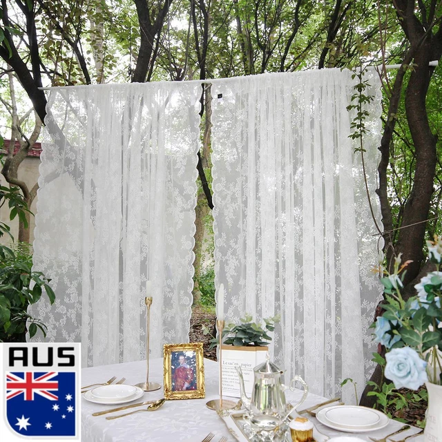 Voile Net Curtain Panels Sheer Slot Top Transparent Lace Floral Curtains Drapes