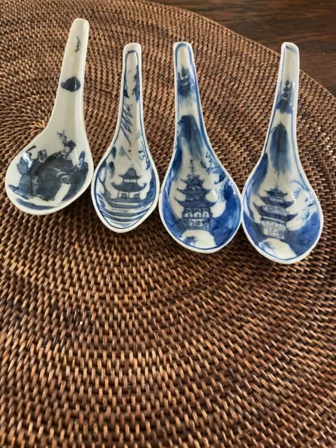 Blue & White antique Chinese Porcelain spoons - 5" Beautiful & Rare!