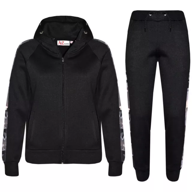 Bambine Ragazzi Tuta da Jogging Nero IN Pile Felpa con Cappuccio Fondo