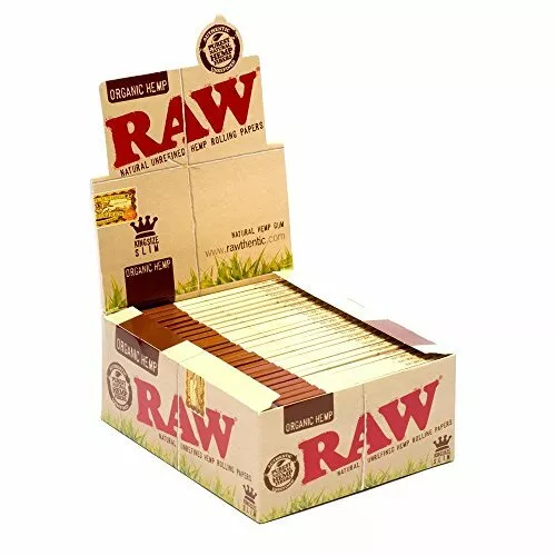 Raw King Size Slim Organic Hemp Rolling Papers Full Box of 50 Packs