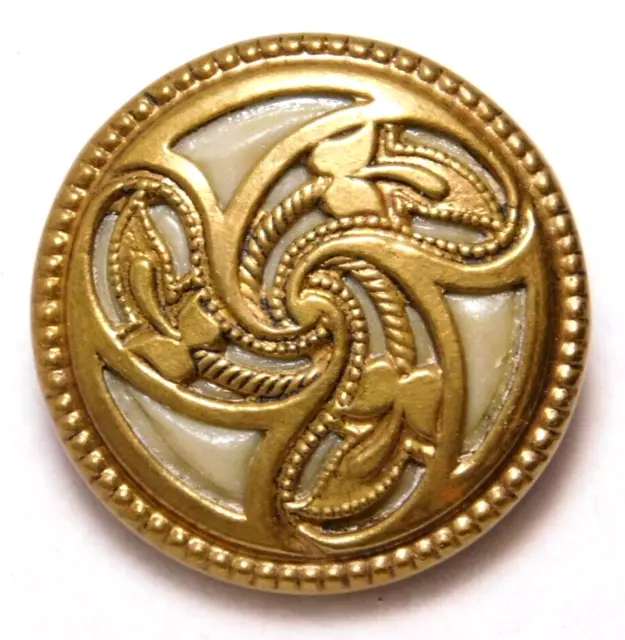 Antique Vtg BUTTON Pierced Brass with Celluloid Trefoil Spiral Design NICE #J1