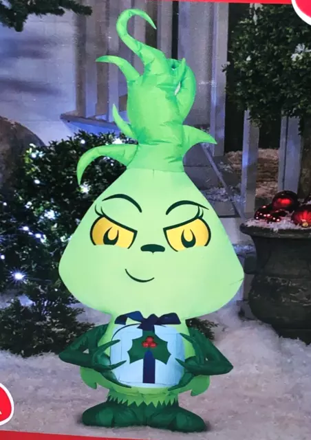 New 4' BABY GRINCH GIFT DR SEUSS GEMMY CHRISTMAS AIRBLOWN INFLATABLE LED 2022