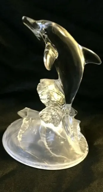 LEAD CRYSTAL ART GLASS LEAPING DOLPHIN MADE IN FRANCE 6 in. h x 4.5  in x 4 in.