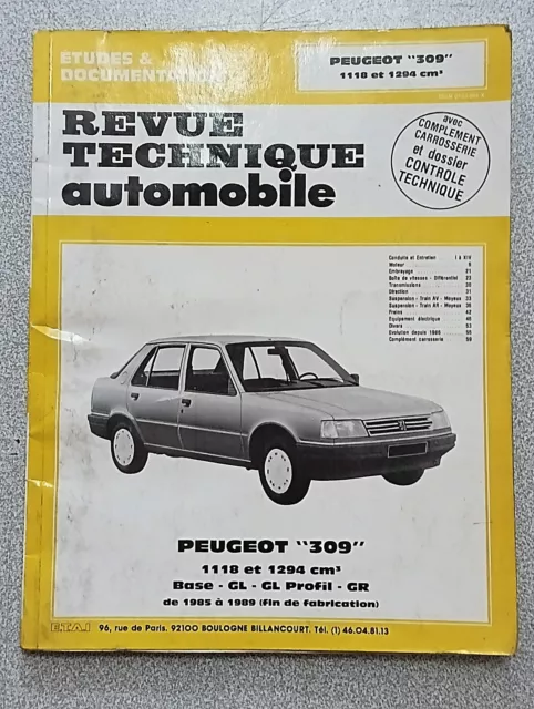 Rta Revue Technique Automobile Peugeot 309 1118 1294 Base GL Profil Gr 1985 1989