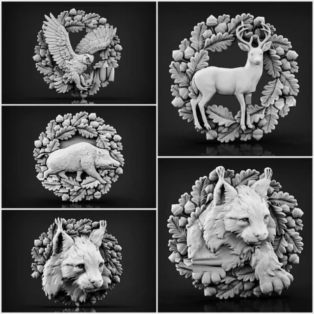 Animals 3D models STL files set of 5pcs for CNC, Engraver ready to use