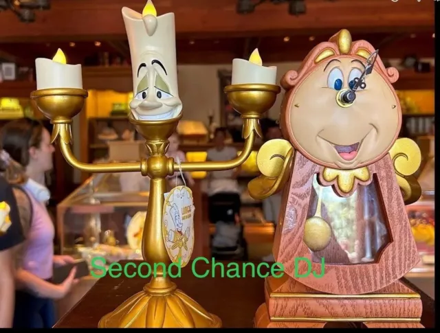 Disney Beauty & the Beast Lumiere 11” Light-up Candelabra & Cogsworth Clock Set