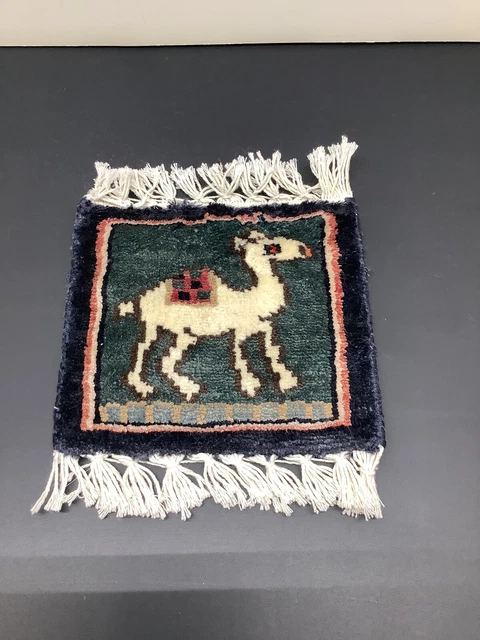 Vintage Egyptian Camel Miniature Hand Woven Tapestry Wall Art 7”x6”