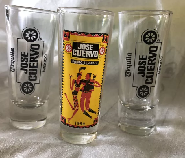 Jose Cuervo Lot of 3 Shot Glasses tequila alcohol glass bar 1994 Vintage