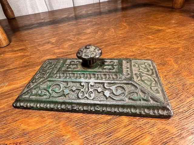 Antique Victorian c1800s Decorative Cast Iron Desk Paperweight Blotter