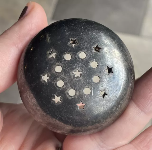 Antique - Vintager Silverplate Metal Star Pierced Sugar Muffineer Shaker Lid Top