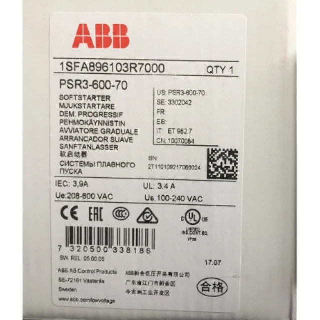 new ABB PSR3-600-70 1.5kw Soft Starter ONE Year Warranty #YP1