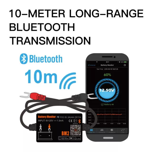 Bluetooth Battery Monitor 12V Voltage Meter Car Battery Tester LowVolt Alarm BM2 3