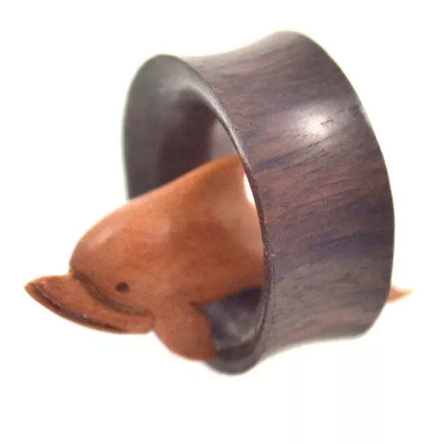 PAIR -  HANDMADE LEAPING DOLPHIN ORGANIC WOOD TUNNELS EAR PLUGS GAUGES 19mm-35mm