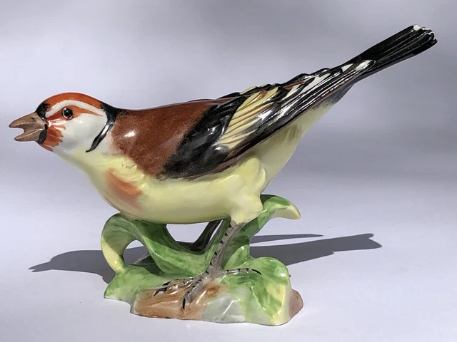 Superbe ancienne FIGURINE OISEAU CHARDONNERET en porcelaine de DRESDEN