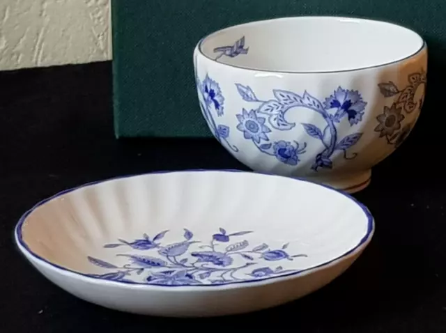Vintage Minton Hardwick Pattern White & Blue Japanese Tea Bowl and Saucer Boxed
