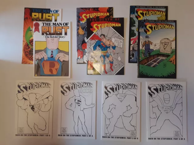 Superman Parody comics lot: Man of Rust, Stupidman "Death of Stupidman" 10 books