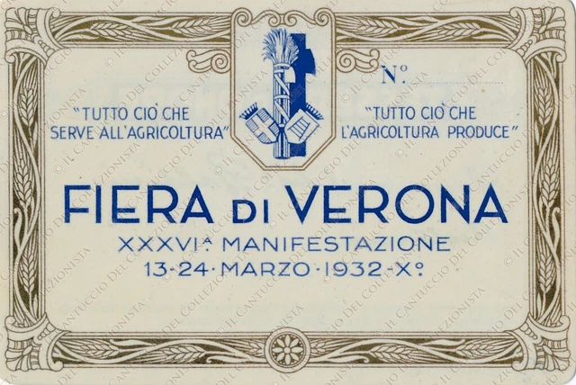 1932 Fiera di Verona XXXVI Manifestazione agricoltura BALDINI tessera