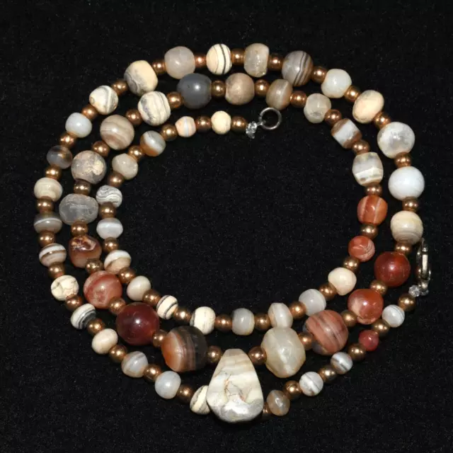 Genuine Ancient Bactrian Agate Stone Bead Necklace Circa 3rd - 2nd Millennium BC