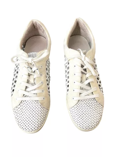 Joie Women's Duha Lace-Up White Woven Leather Suede Sneaker, Size 40Eu/ 9US