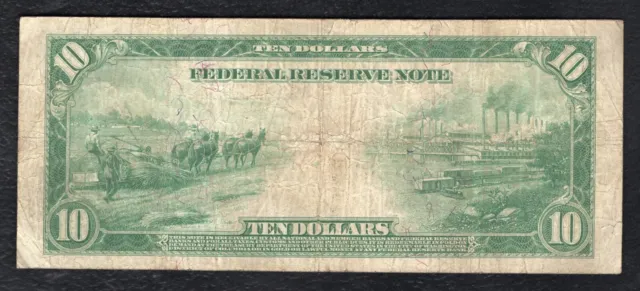 FR. 893b 1914 $10 TEN DOLLARS RED SEAL FRN FEDERAL RESERVE NOET NEW YORK, NY VF 2