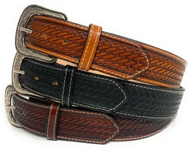 1 3/4" Wide Men's Heavy Duty Basket Weave Western Casual Or Work Leather Belt