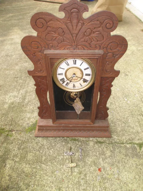 Antique Ingraham? Sessions?  19th Century Gingerbread Mantle Parlor Clock Rehab