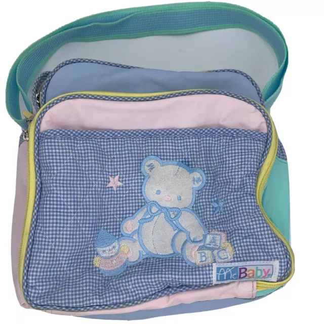 Vtg McBaby Mcdonalds Diaper Bag Teddy Bear Blue Pink Pastel with Baby Blankets