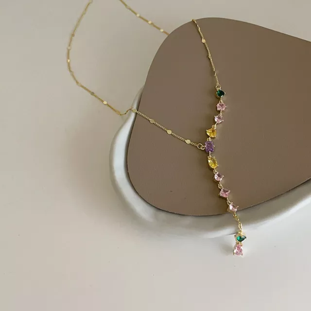 Sweet Colorful Y Shape Neck Chain Alloy Rhinestone Fringe Necklace  Gifts