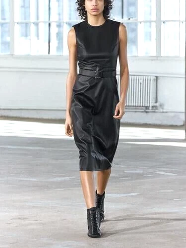 chinese dress ladies ZARA. Black leather effect dress Tm  Hibuy market