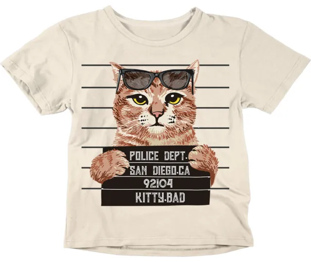 Bad Kitty Cat Mugshot Funny Kids Boys Girls T-Shirt Childrens tshirt