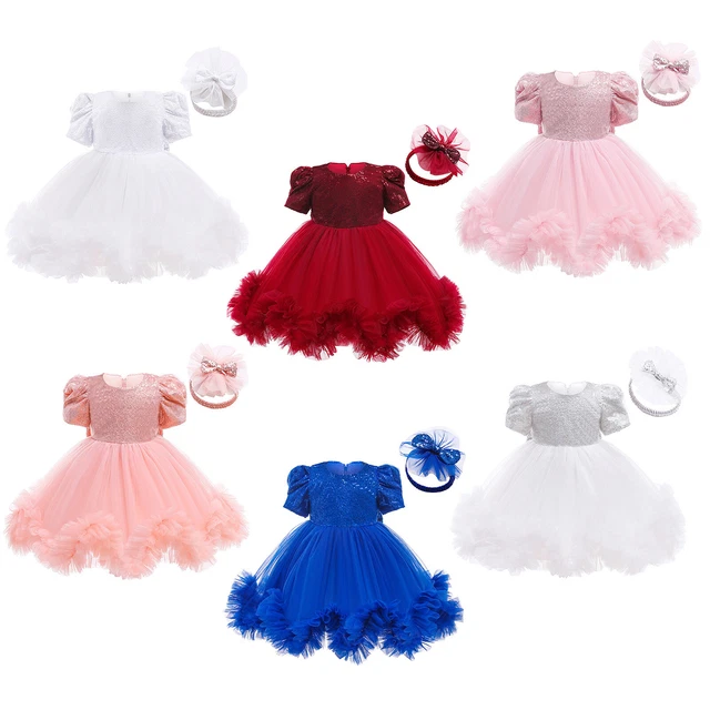 Baby Girls Flower Dresses Bowknot Birthday Party Tutu Gown Lace Dress  Headwear