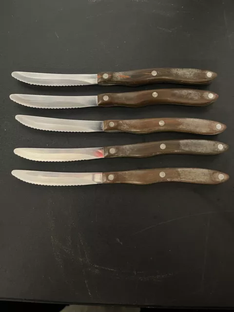 6 Vintage Cutco 1059 Table Serrated Steak Knife Set Brown Stainless Steel USA