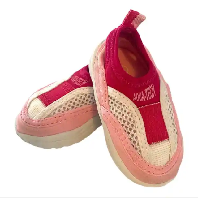 Aqua Tech Water Shoe Pink White Mesh Infant Baby Water Shoe Size 1