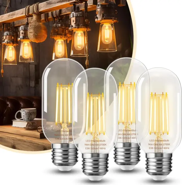 4 Pack LED Edison Bulbs, 4W Edison Light Bulbs, Antique LED Filament Bulbs 40W E