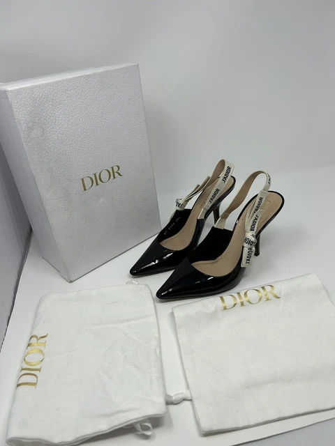 B7 Christian Dior Womens Pointed J Adior Slingback Pumps Black Leather 38,5