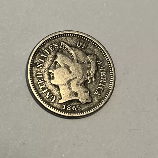 1865 Three Cent Nickel Piece 3C Circulated Civil War Date VF