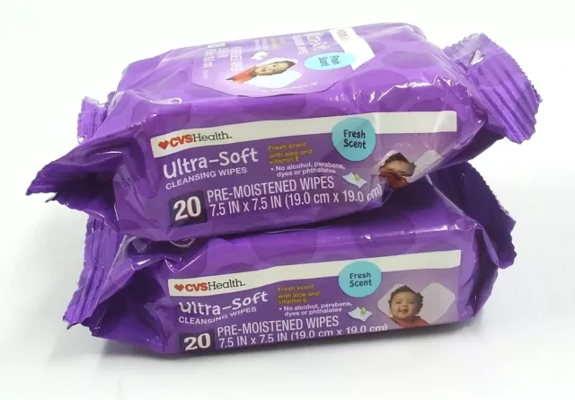 Lot of 2 CVS Health Ultra-Soft Cleanser Baby Wipes, 40 Wipes