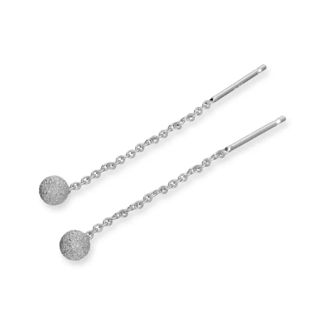 Sterling Silver Frosted 4mm Ball Pull Through Earrings Thru Christmas Snowball