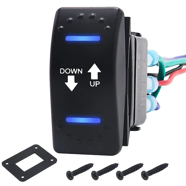 LAS2 DPDT 20A 12V DC Motor Polarity Reversing Momentary Rocker Switch with Pigta