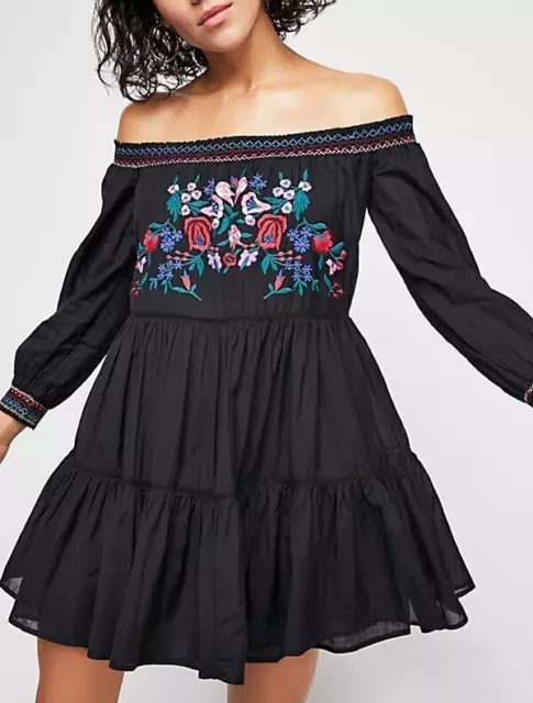 Free People NWT Size Small Embroidered Black Mini Dress/ Top NEW