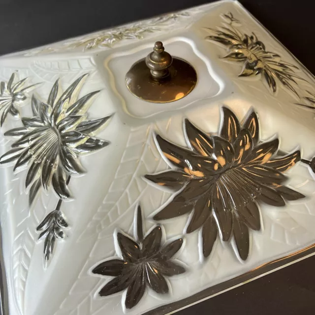 Vtg Antique Art Deco Nouveau Victorian Glass Ceiling Light Frosted Floral Square