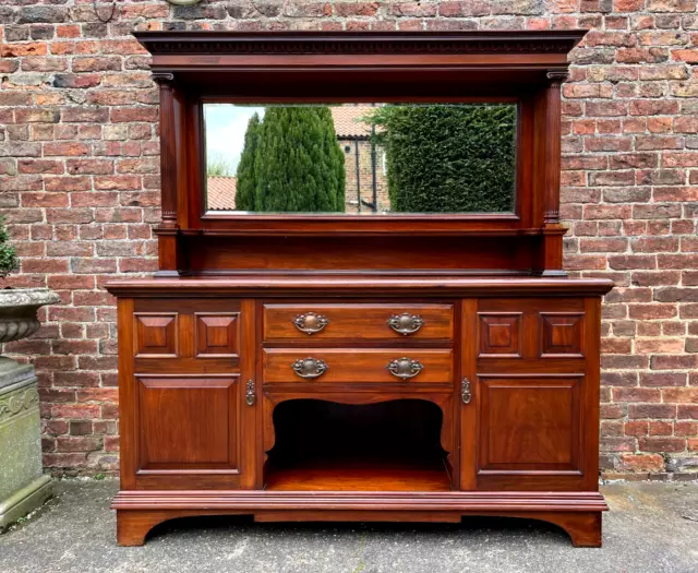 Antique Victorian Walnut Sideboard, Large Mirror, Architectural Columns, c1890.