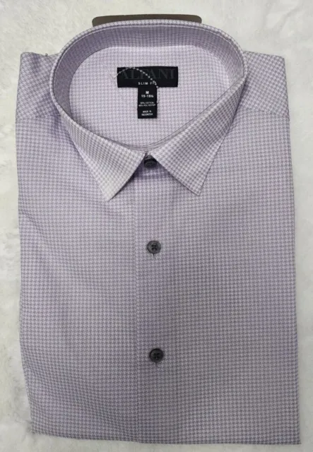 Alfani Mens Slim-Fit Houndstooth Purple & White Shirt M 15 - 15 1/2